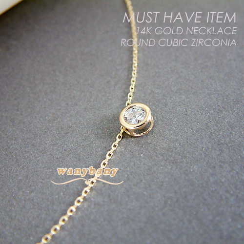 ▒14K GOLD▒  Round Cubic Zirconia Necklace