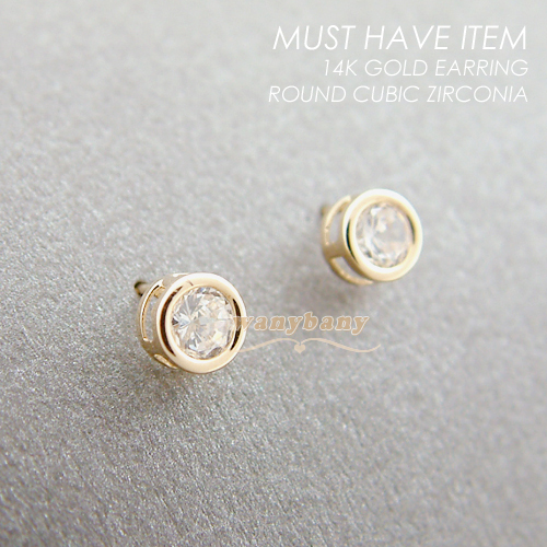 ▒14K GOLD▒ Round Cubic Zirconia Earrings