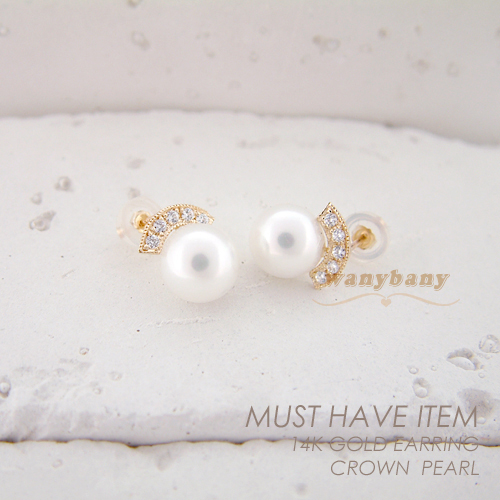 ▒14K GOLD▒ Crown Pearl Earrings