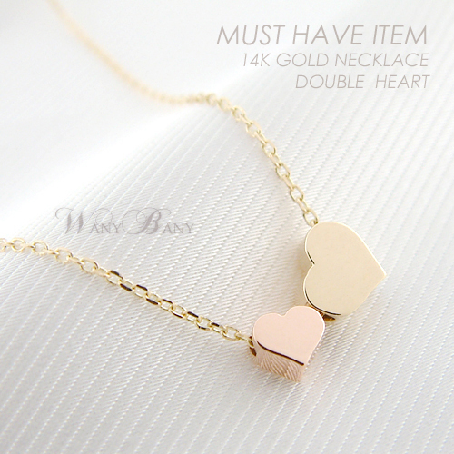▒14K GOLD▒ Double Heart Necklace