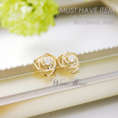 ▒14K GOLD▒ Blooming Rose Earrings