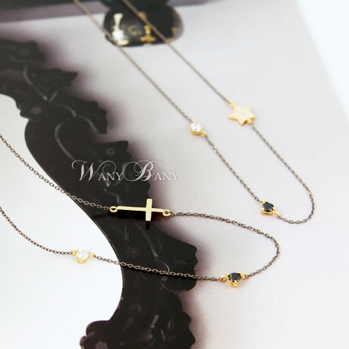 Silver Cubic Cross &amp; Star Necklace