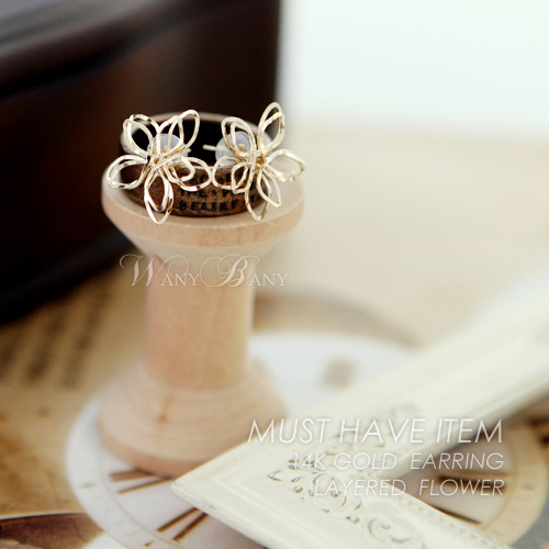 ▒14K GOLD▒ Layered Flower Earrings