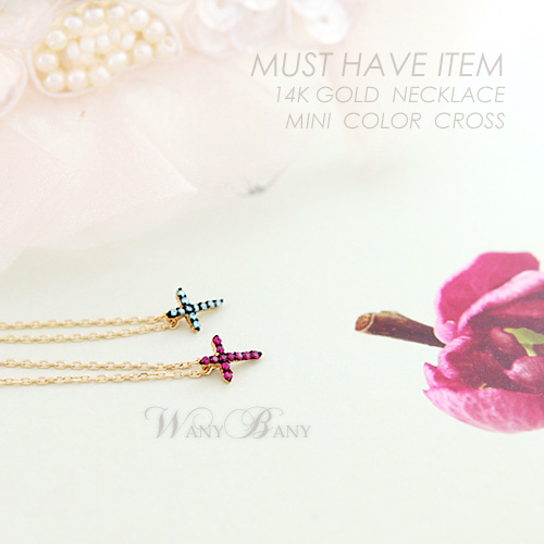 ▒14K GOLD▒ Mini Color Cross Necklace