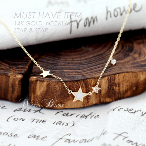 ▒14K GOLD▒ Star &amp; Star Necklace