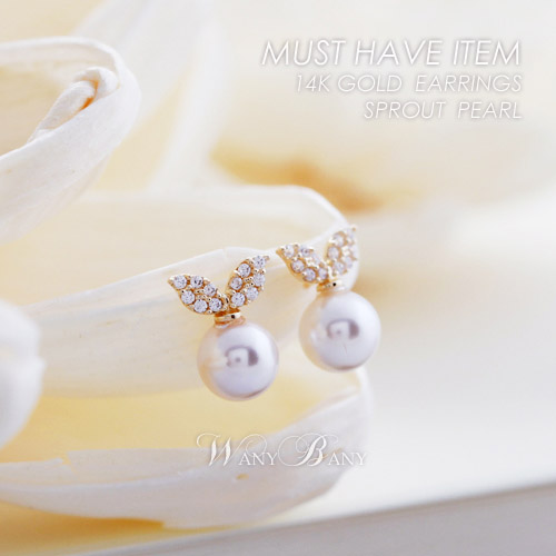 ▒14K GOLD▒ Sprout Pearl Earrings