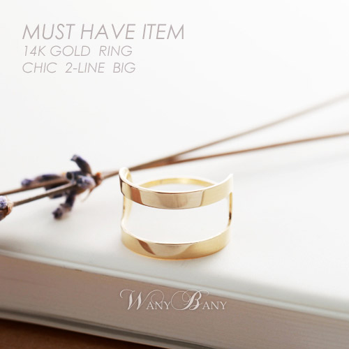 ▒14K GOLD▒ Chic 2-Line Ring [Big:대]