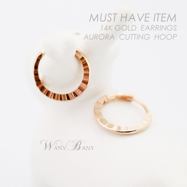 ▒14K GOLD▒ Aurora Cutting Hoop Earrings[원터치]