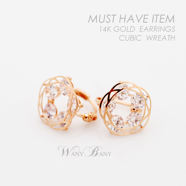 ▒14K GOLD▒ Wreath Cubic Earrings