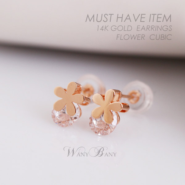 ▒14K GOLD▒ Flower Cubic Earrings