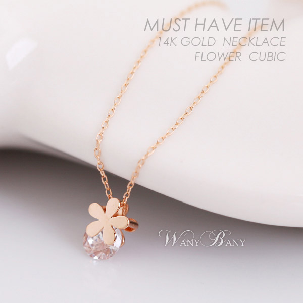 ▒14K GOLD▒ Flower Cubic Necklace