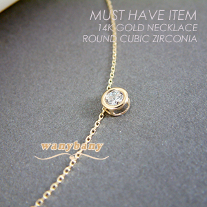 ▒14K GOLD▒  Round Cubic Zirconia Necklace