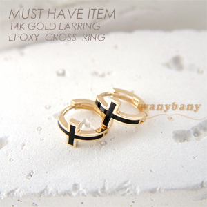 ▒14K GOLD▒ Epoxy Cross Ring Earrings