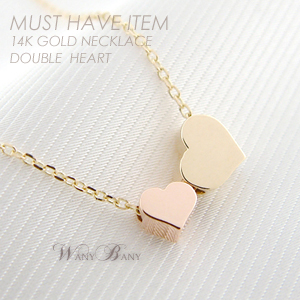 ▒14K GOLD▒ Double Heart Necklace