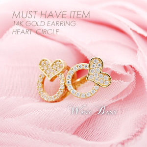 ▒14K GOLD▒ Heart Circle Earrings
