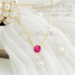 ▒14K GOLD▒ Ruby Cubic Necklace