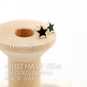 ▒14K GOLD▒ Black Star Earrings