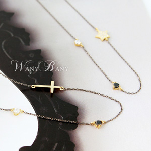 Silver Cubic Cross &amp; Star Necklace