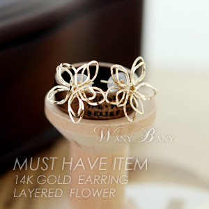 ▒14K GOLD▒ Layered Flower Earrings
