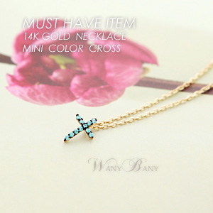 ▒14K GOLD▒ Mini Color Cross Necklace