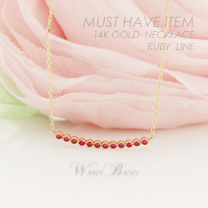 ▒14K GOLD▒ Ruby Line Necklace