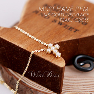 ▒14K GOLD▒ Pearl Cross Necklace