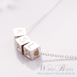 Silver Initial Cube Necklace