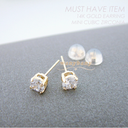 ▒14K GOLD▒ Mini Cubic Zirconia Earrings