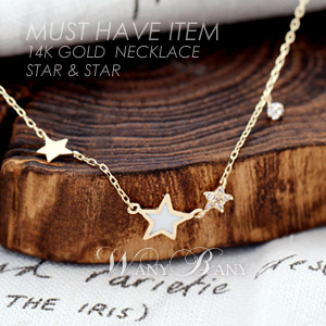 ▒14K GOLD▒ Star &amp; Star Necklace