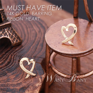 ▒14K GOLD▒ Ribbon Heart Earring