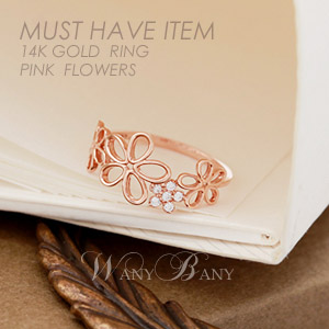 ▒14K GOLD▒ Pink Flowers Ring