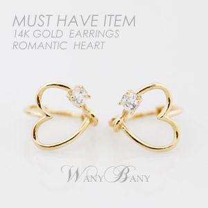 ▒14K GOLD▒ Romantic Heart Earrings[원터치]