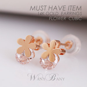 ▒14K GOLD▒ Flower Cubic Earrings