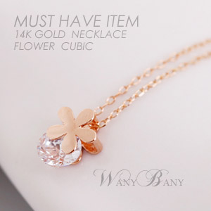 ▒14K GOLD▒ Flower Cubic Necklace